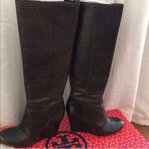 Tory Burch Snakeskin Brown Leather Boots